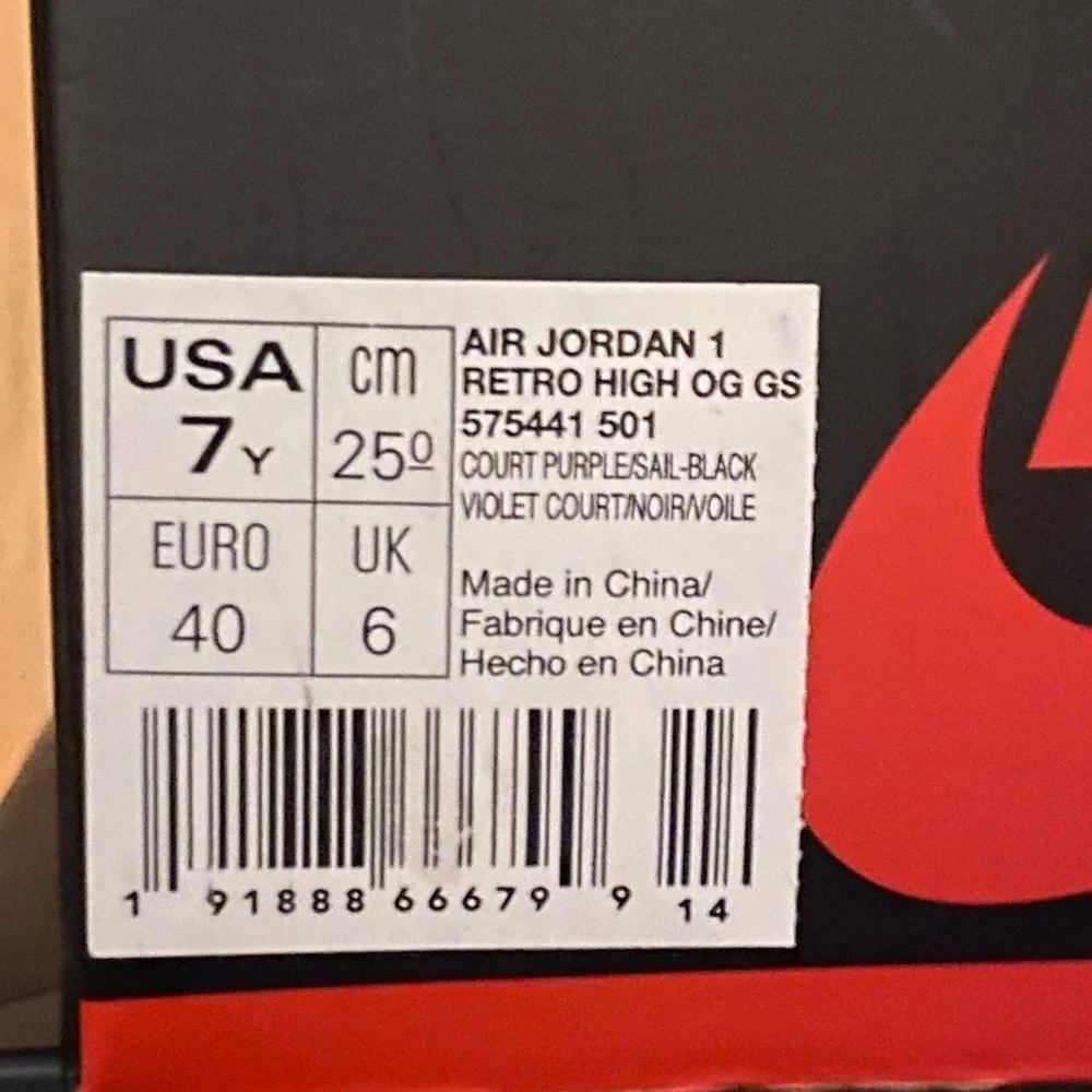 Air Jordan 1 Retro High OG GS ‘Court Purple’ Size 8.5